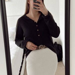 Long sleeve waffle knit top